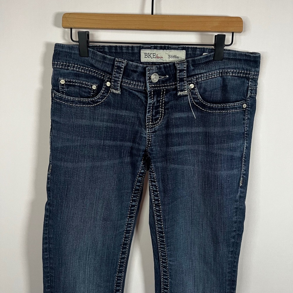 BKE Denim Pants Women Size 28 Long Stella Skinny Jeans Low Rise Dark Blue Denim - Picture 2 of 8